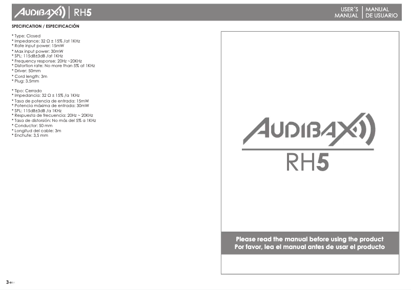 Page 1 de la notice Manuel utilisateur Audibax RH5