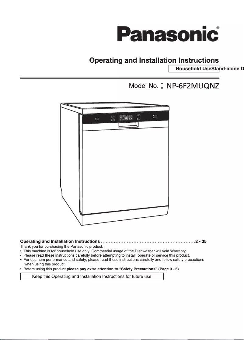 Page n°1 - Manuel utilisateur Panasonic NP-6F2MUQNZ