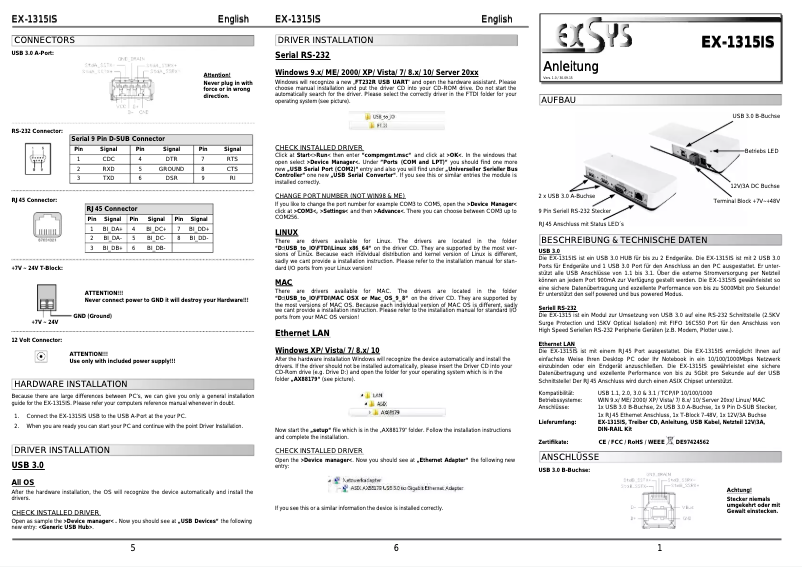 Page 1 de la notice Manuel utilisateur EXSYS EX-1315IS