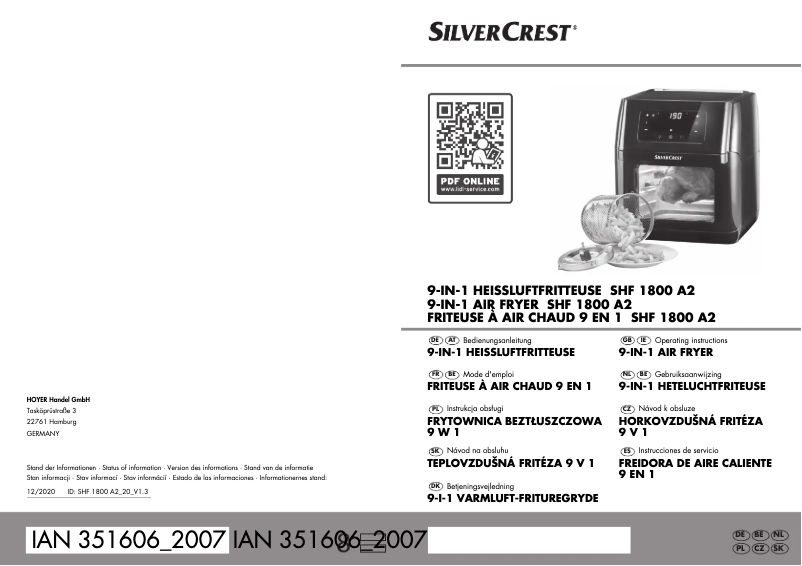 Page 1 de la notice Manuel utilisateur SilverCrest SHF 1800 A2