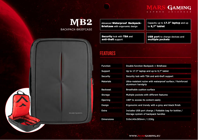 Page 1 of the manual Technical Sheet Mars Gaming MB2
