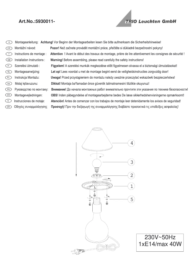 Page n°1 - Manuel utilisateur Trio Lighting Gerrit 5930011-24