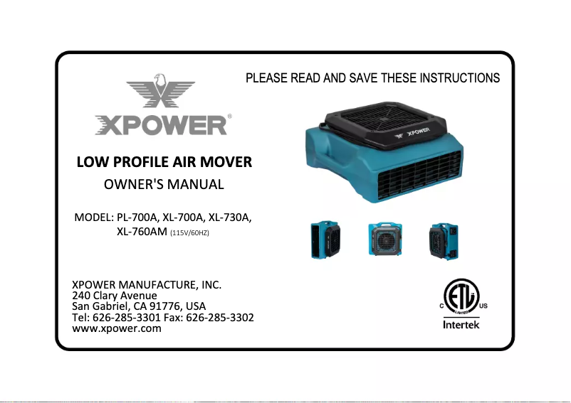 Page 1 de la notice Manuel utilisateur XPower XL-760AM