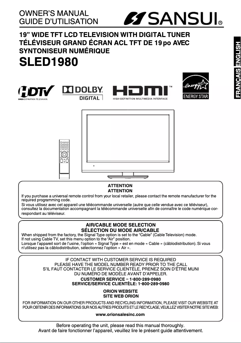 Página 1 del manual Manual de usuario Sansui SLED1980