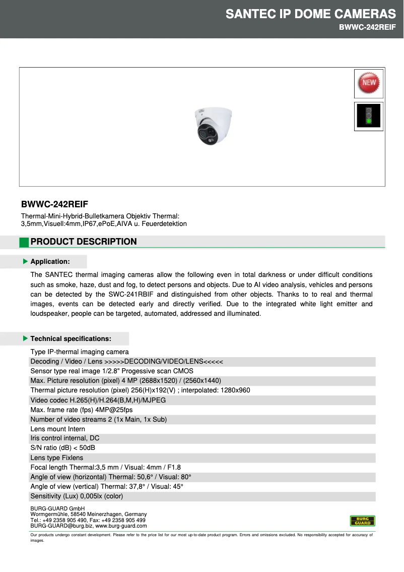 Page 1 de la notice Fiche technique Burg Wächter BWWC-242REIF