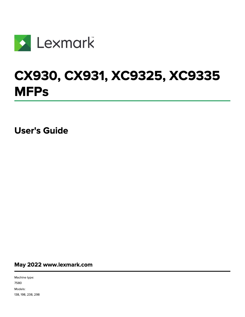 Page 1 de la notice Manuel utilisateur Lexmark CX930