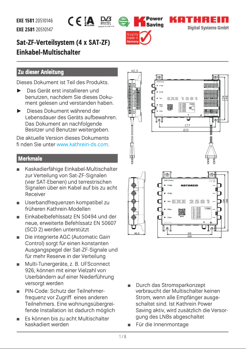 Page n°1 - Fiche technique Kathrein EXE 2581