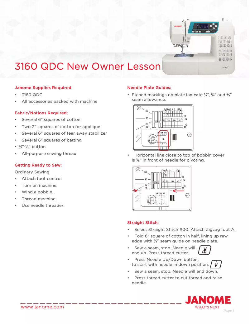 Page 1 de la notice Fiche technique Janome 3160PG
