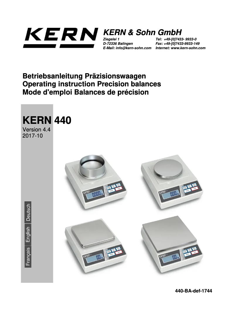 Page 1 de la notice Manuel utilisateur Kern 440-45N