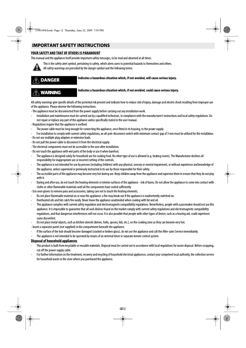 Page 1 de la notice Manuel utilisateur Whirlpool ACM 754/LX