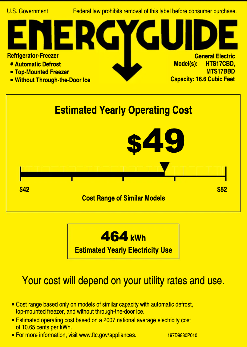 Page 1 de la notice Label énergétique Hotpoint HTS17CBDCC