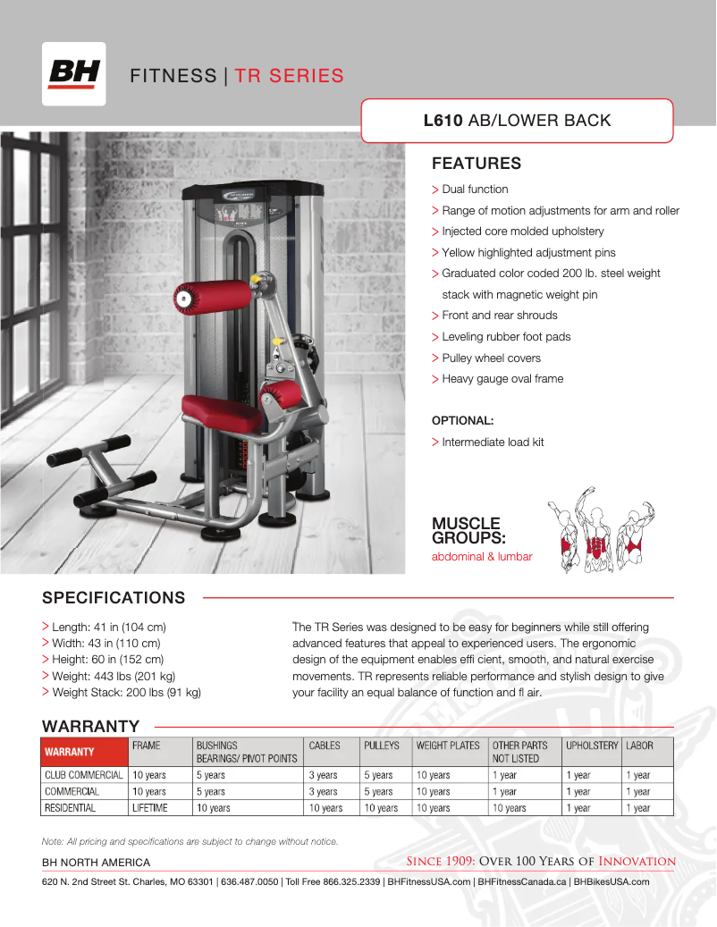 Page 1 de la notice Fiche technique BH Fitness L610