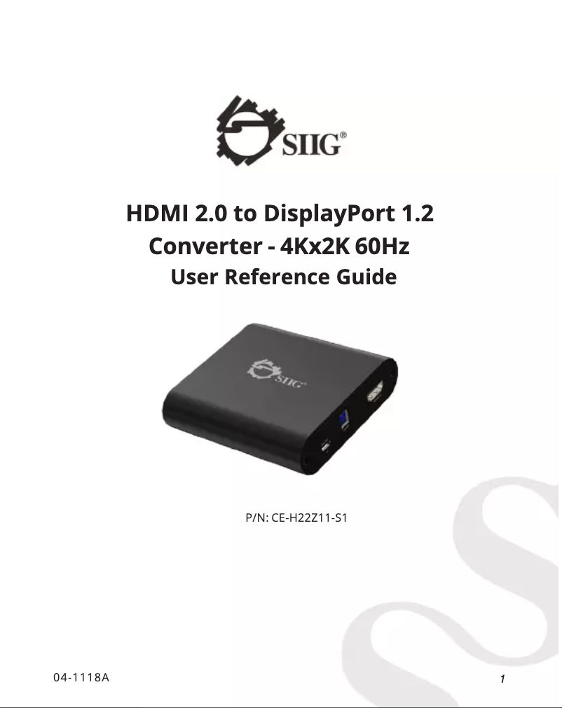 Page n°1 - Manuel utilisateur Siig CE-H22Z11-S1