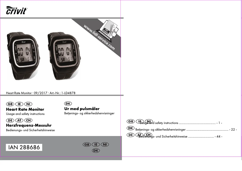 Page n°1 - Manuel utilisateur Crivit IAN 288686