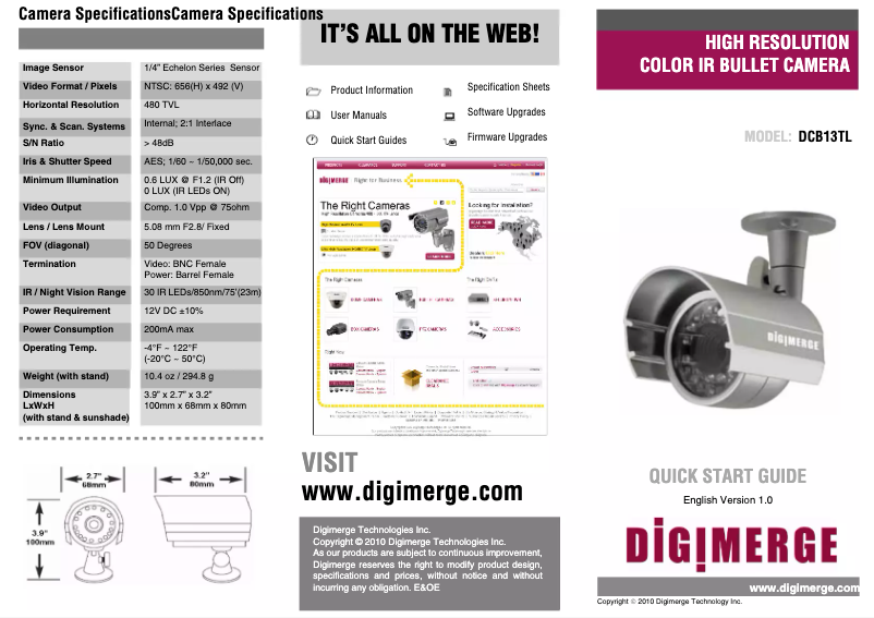 Page n°1 - Manuel utilisateur Digimerge DCB13TL