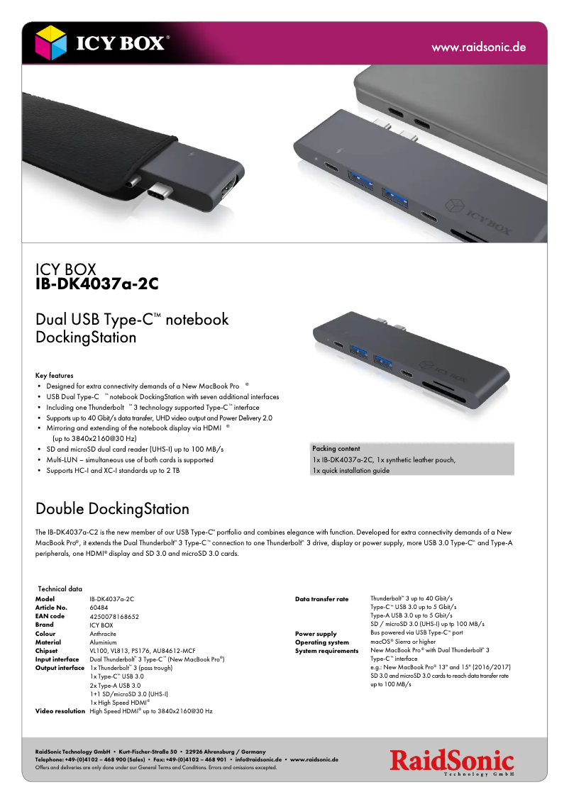 Página 1 del manual Ficha técnica Icy Box IB-DK4037a-2C