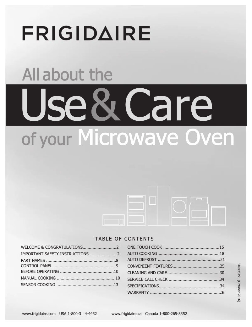 Page n°1 - Manuel d'utilisation et d'entretien Frigidaire FGMV17WNVF
