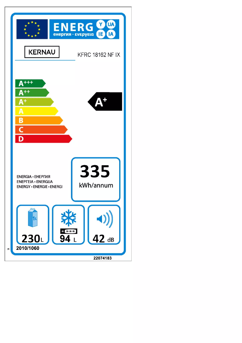 Página 1 del manual Etiqueta energética Kernau KFRC 18162 NF IX