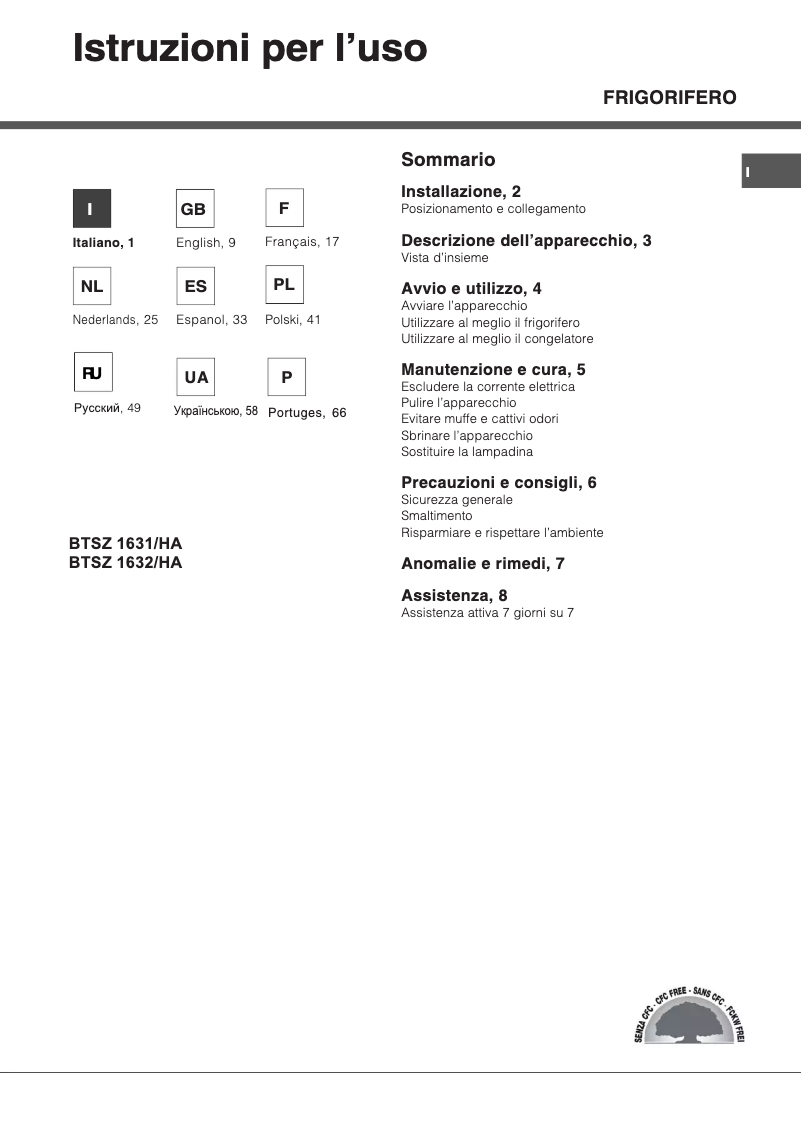 Page n°1 - Manuel utilisateur Hotpoint Ariston BTSZ 1632