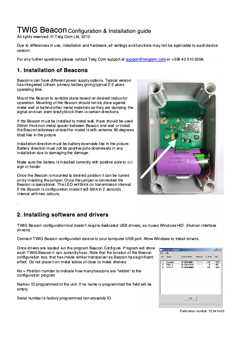 Image de la première page du manuel de l'appareil Twig Beacon