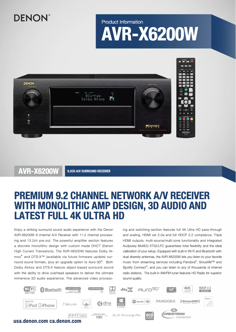 Page 1 de la notice Fiche technique Denon AVR-X6200W