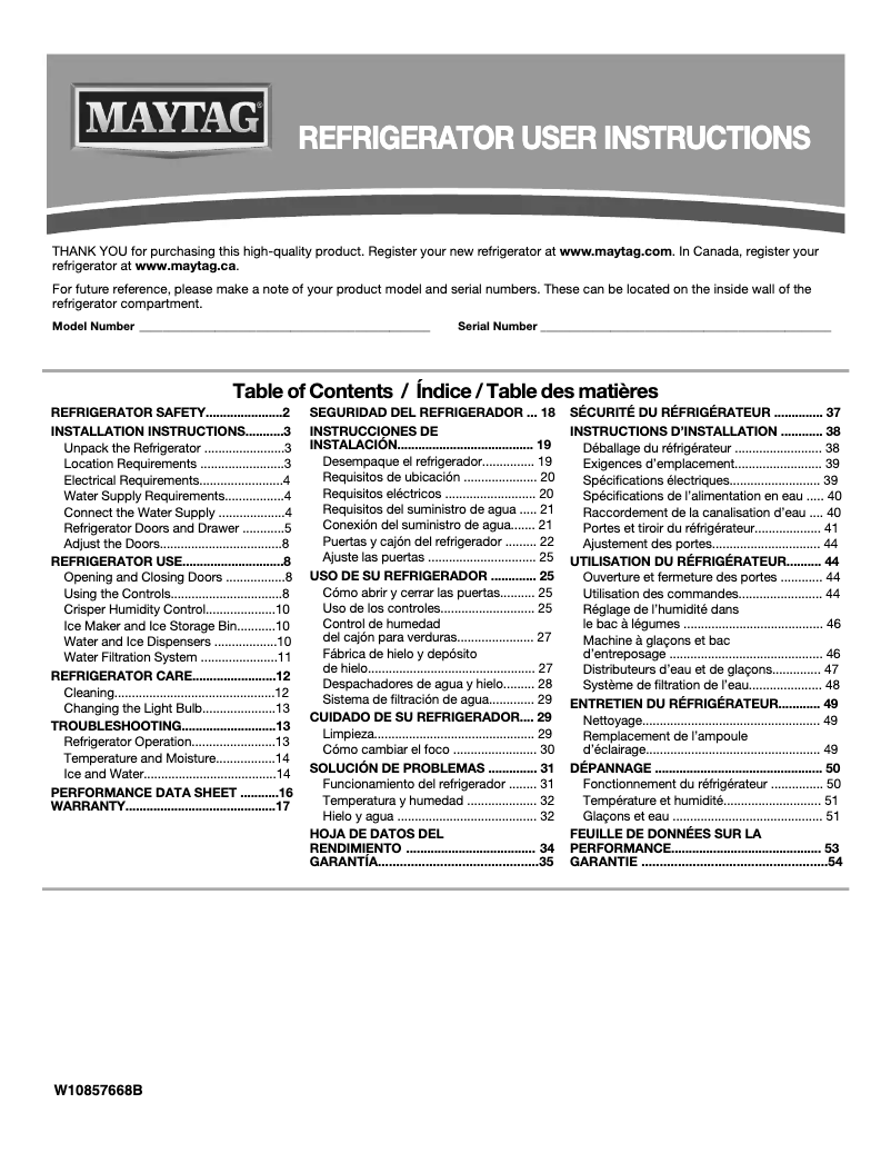 Page 1 de la notice Manuel utilisateur Maytag MFI2570FEW