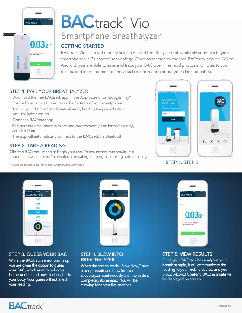 Page 1 de la notice Manuel utilisateur BACtrack Vio BT-M2