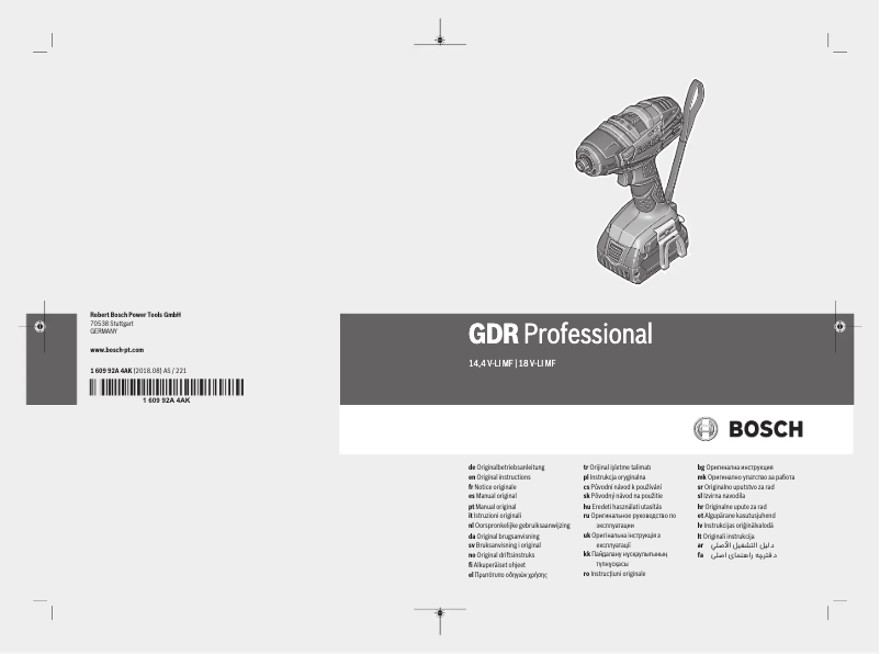 Page 1 de la notice Manuel utilisateur Bosch GDR 18 V-LI MF Professional