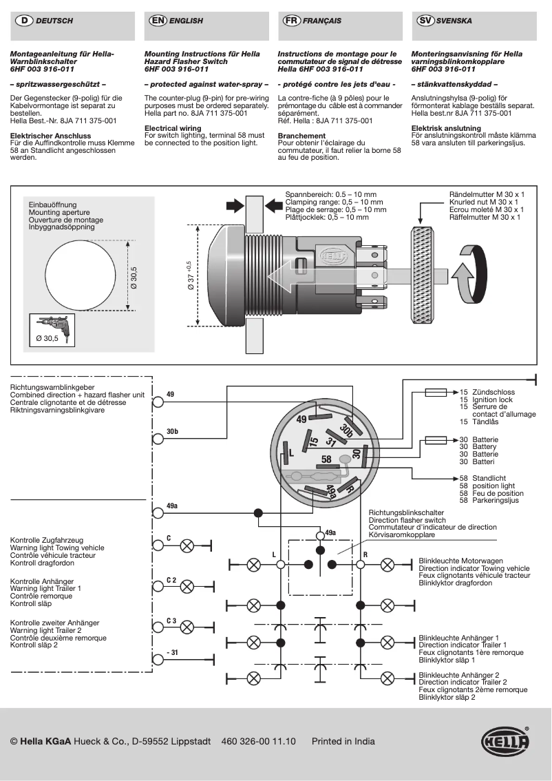 Page 1 de la notice Manuel utilisateur Hella 6HF 003 916-011