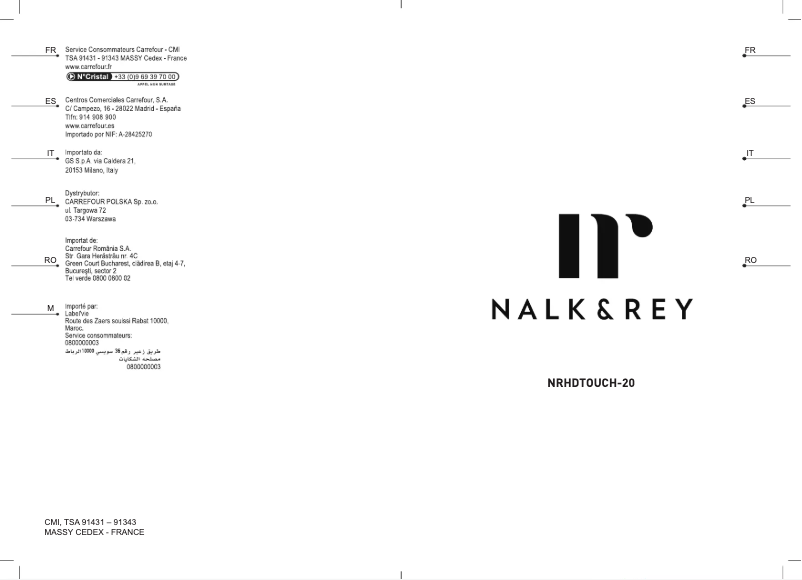 Page 1 de la notice Manuel utilisateur Nalk&Rey Final Touch NRHDTOUCH-20