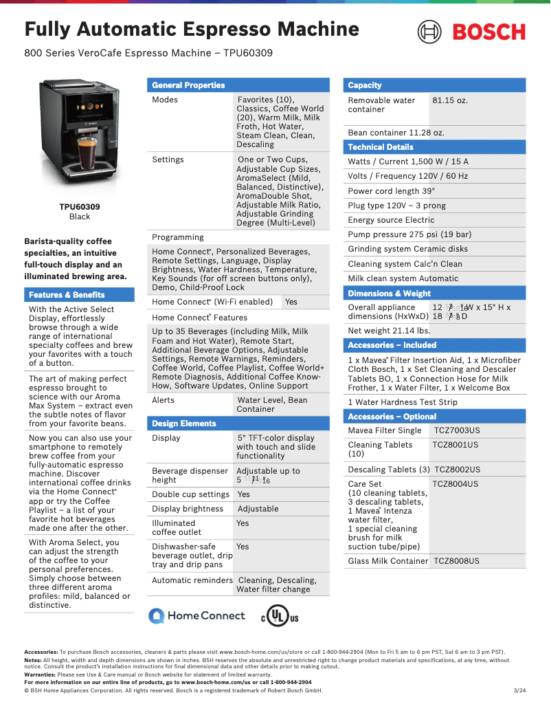 Página 1 del manual Ficha técnica Bosch TPU60309
