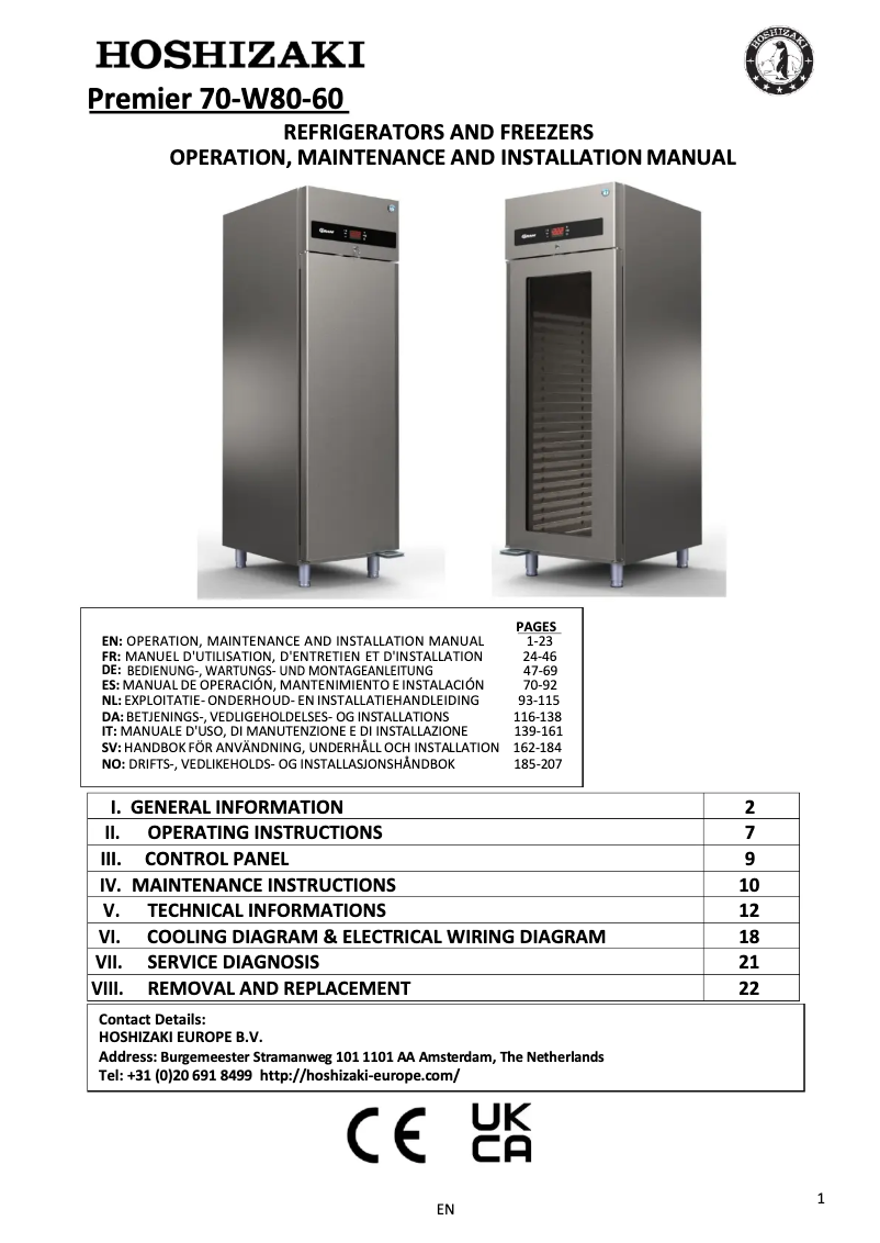 Page n°1 - Manuel utilisateur Hoshizaki Premier M 60 L DR