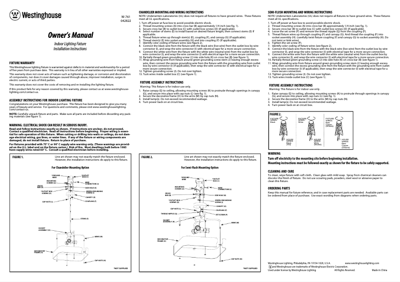 Page n°1 - Manuel utilisateur Westinghouse Bexar 6125700