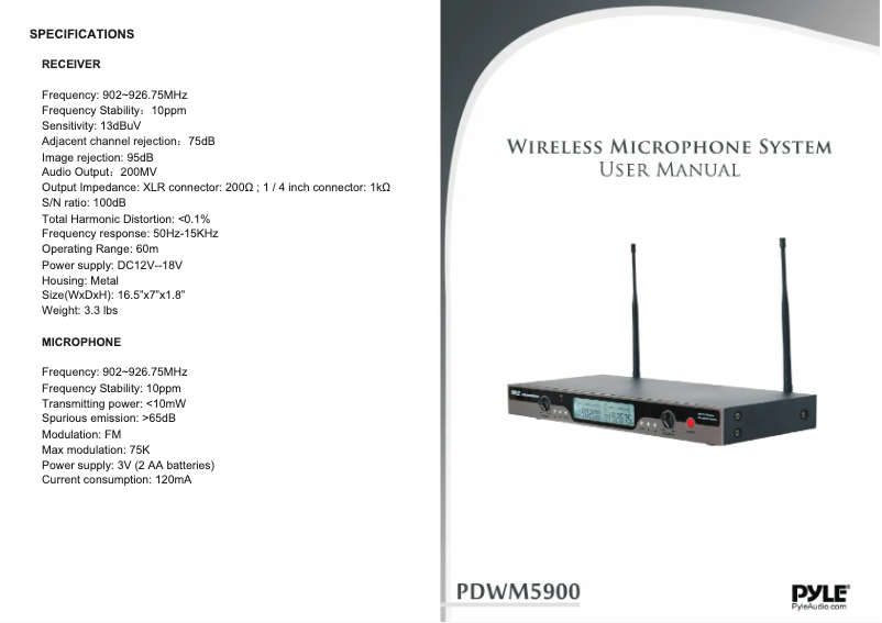 Page 1 de la notice Manuel utilisateur Pyle PDWM5900