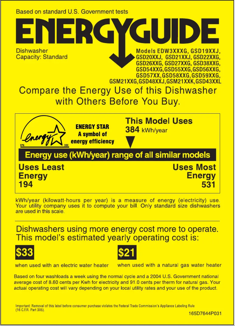 Page 1 de la notice Label énergétique GE GSD4800GCC