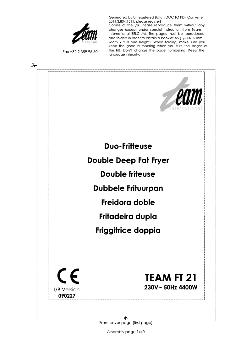 Page n°1 - Manuel utilisateur Team FT 21