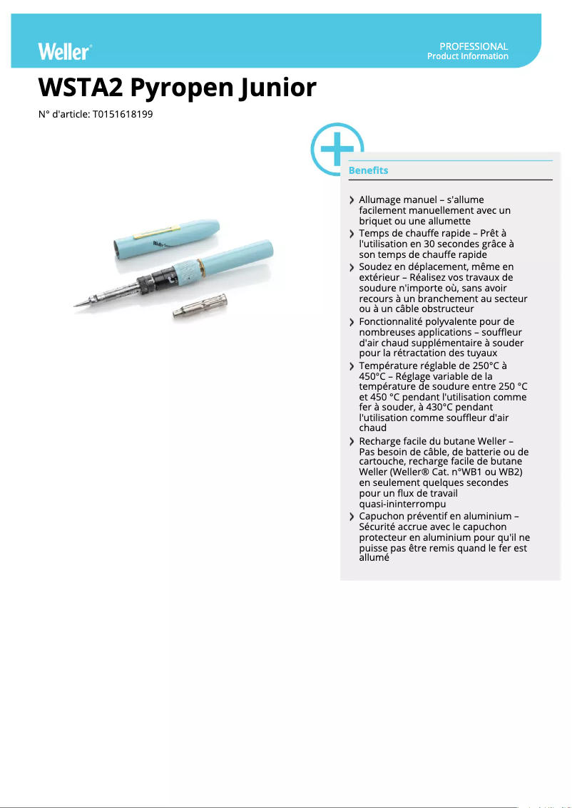 Página 1 del manual Ficha técnica Weller Pyropen Jr.