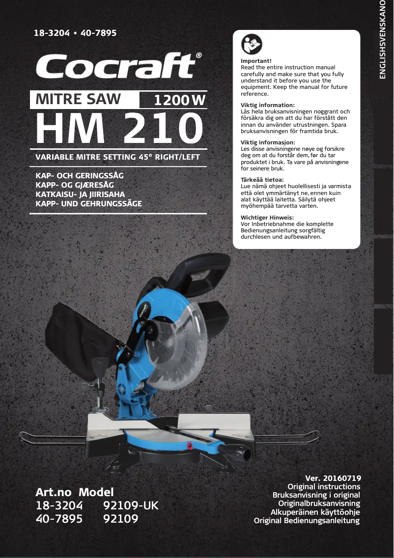 Page 1 de la notice Manuel utilisateur Cocraft HM 210