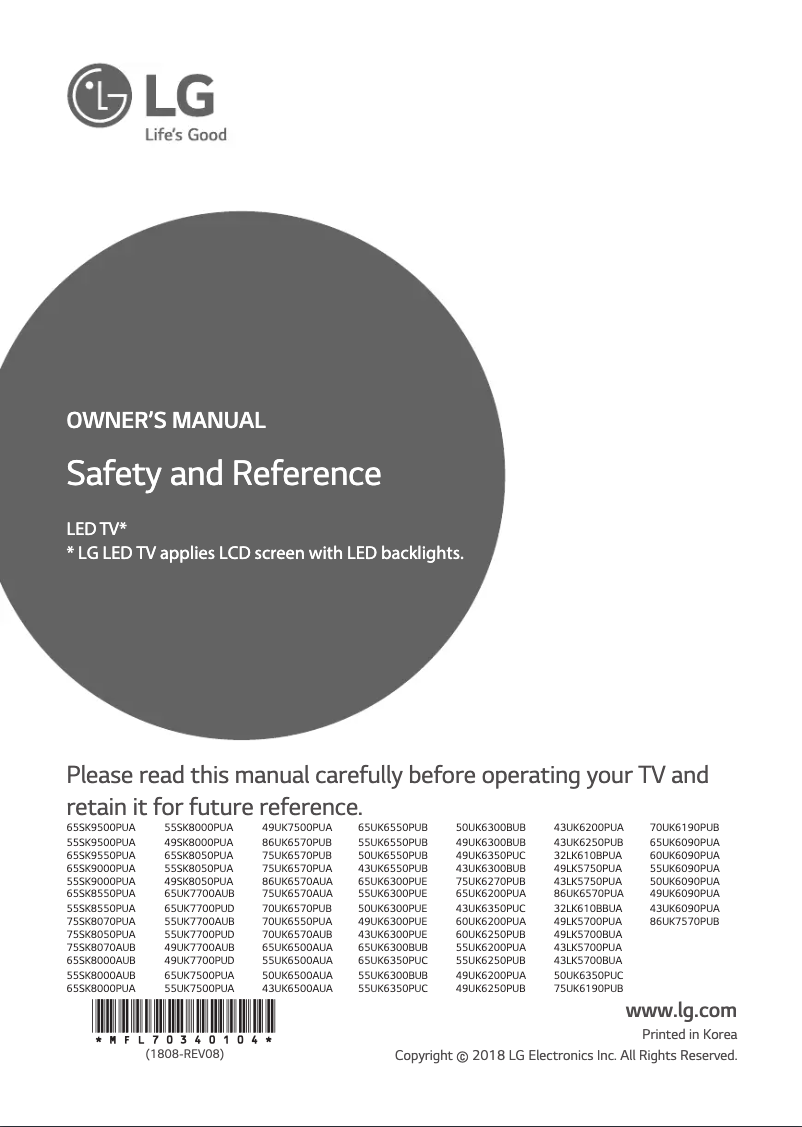 Page 1 de la notice Manuel utilisateur LG 55UK6350PUC