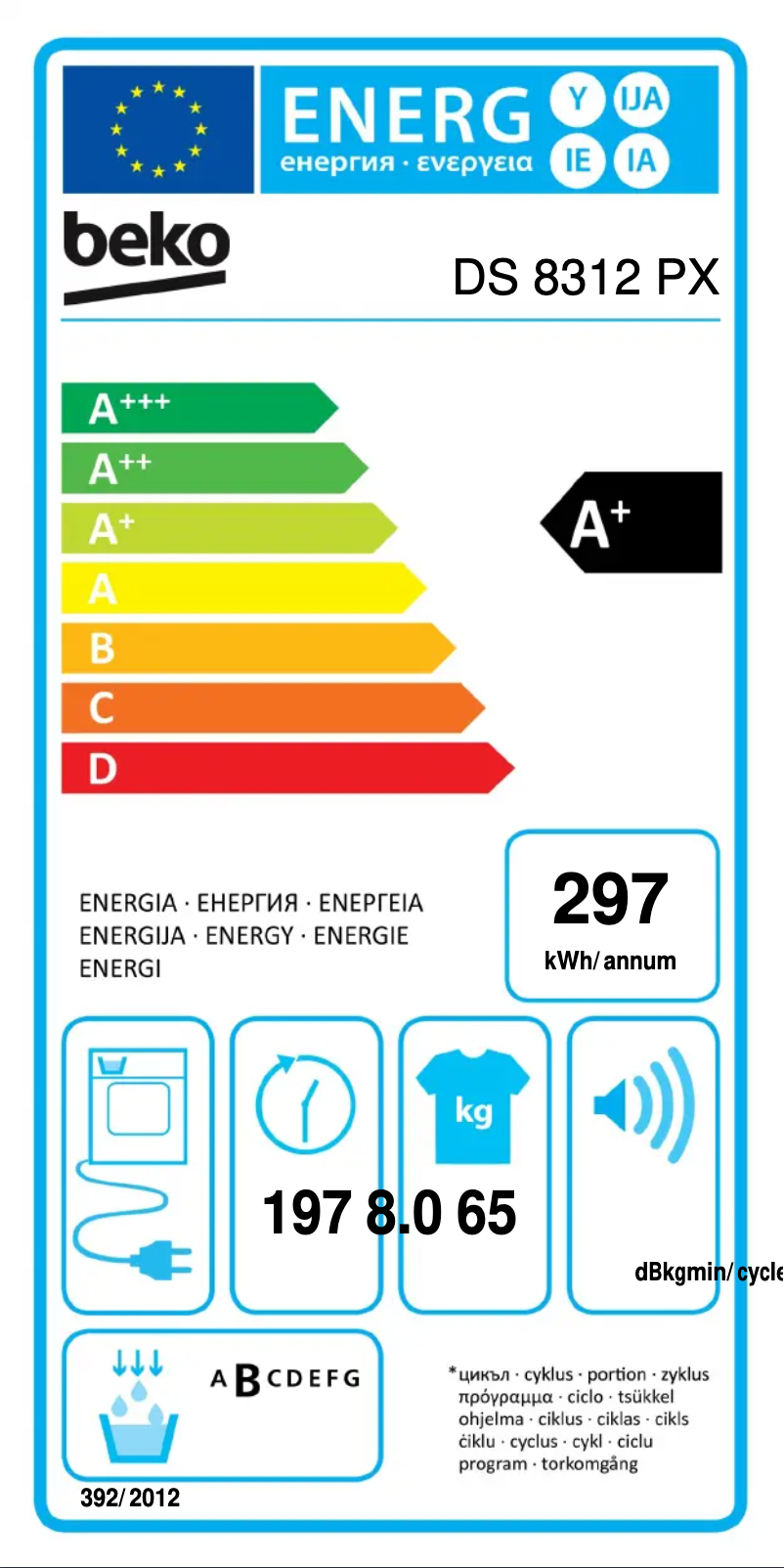 Page 1 de la notice Label énergétique Beko DS 8312 PX