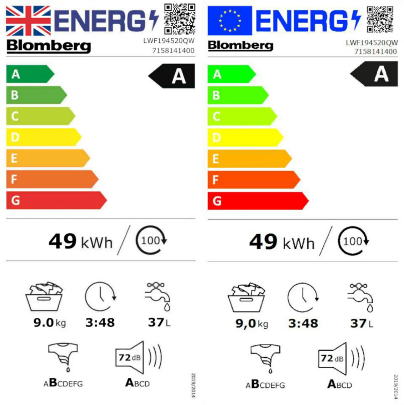 Page 1 de la notice Label énergétique Blomberg LWF194520QW