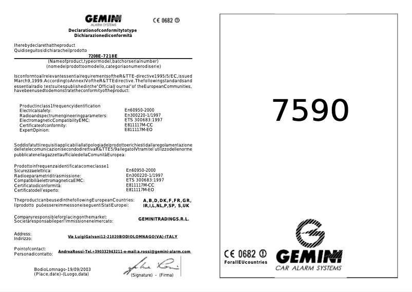 Page n°1 - Manuel utilisateur Gemini 7590