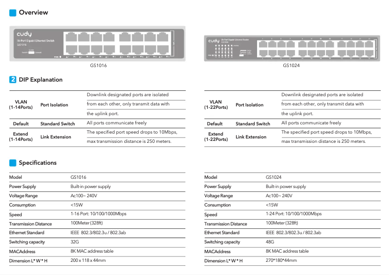 Page 1 de la notice Manuel utilisateur Cudy GS1024