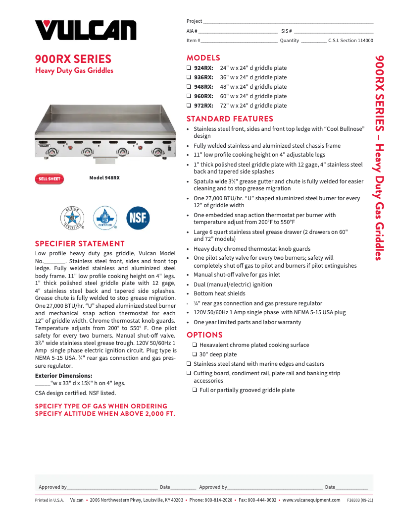 Page 1 de la notice Fiche technique Vulcan 960RX