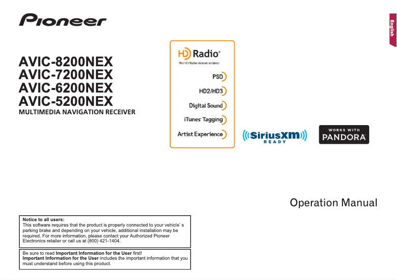 Page n°1 - Manuel utilisateur Pioneer AVIC-8200NEX