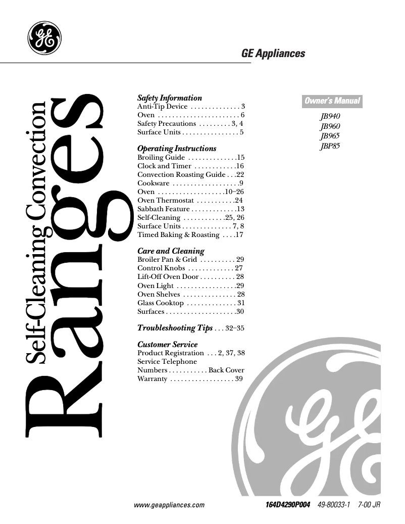Image de la première page du manuel de l'appareil Profile Performance JB965SCSS
