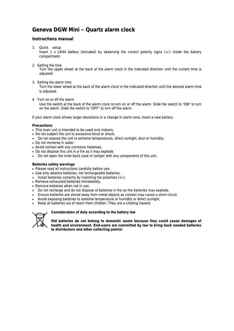 Page 1 de la notice Manuel utilisateur Techno Line Geneva DGW Mini