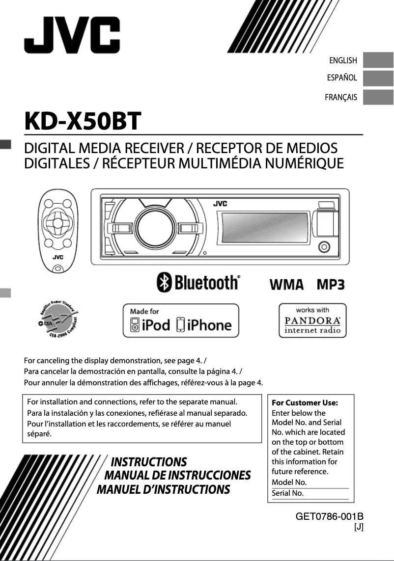 Image de la première page du manuel de l'appareil KD-X50BT