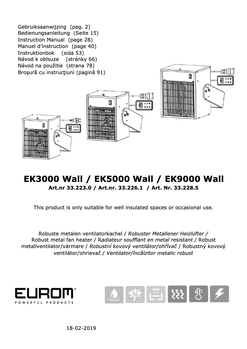 Page 1 de la notice Manuel utilisateur Eurom EK3000 Wall