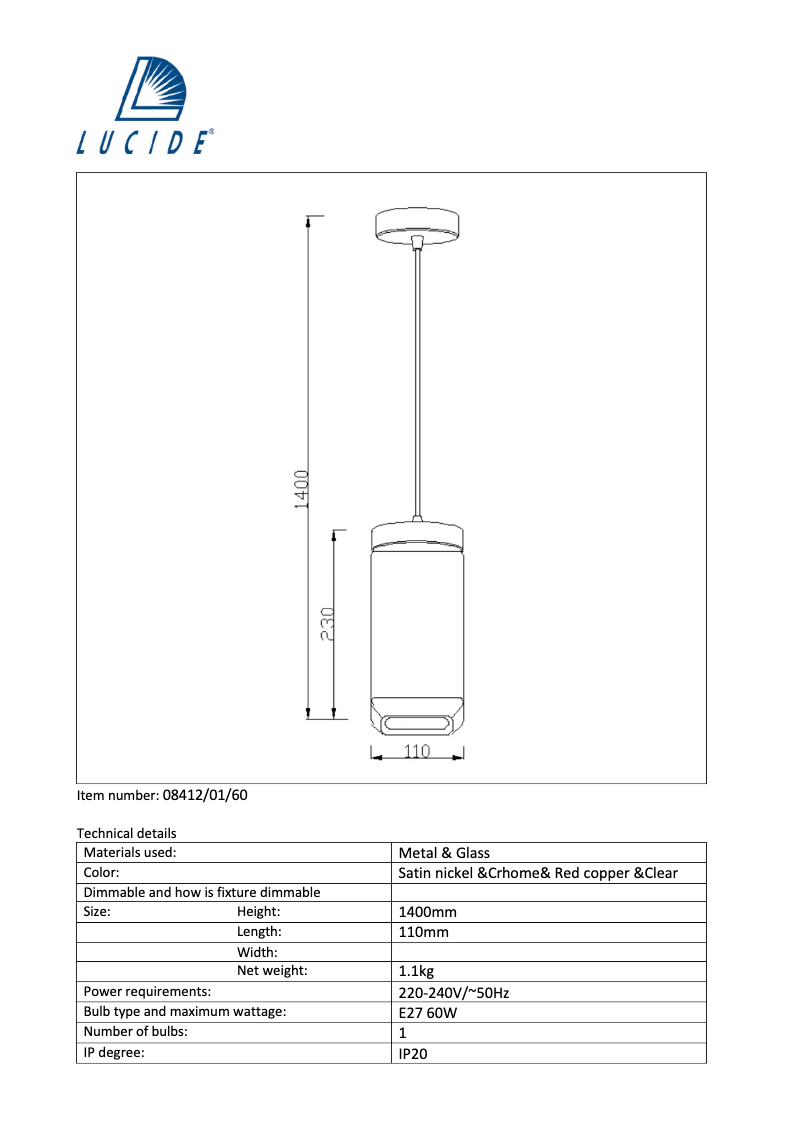 Page n°1 - Manuel utilisateur Lucide Epice 08412/01/60